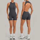 Women Sports Jumpsuit V Back One-piece Suit Sleeveless Yoga Romper Yoga Set Backless Sportswear Women Zipper Workout Bodysuits