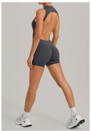 Women Sports Jumpsuit V Back One-piece Suit Sleeveless Yoga Romper Yoga Set Backless Sportswear Women Zipper Workout Bodysuits