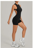 Women Sports Jumpsuit V Back One-piece Suit Sleeveless Yoga Romper Yoga Set Backless Sportswear Women Zipper Workout Bodysuits