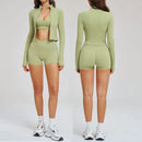 3PCS Yoga Sets Elastic Tight Zipper Sports Tops Sports Underwear Cycling Shorts Gym Workout Running Push Up Stylish Fitness Set