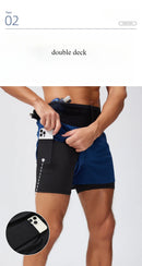 Running Shorts Male 2 in 1 Marathon Fitness Short Gym Man Basketball Workout Pants Multi-pocket Double Deck Sports Shorts Men