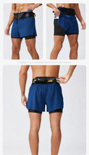 Running Shorts Male 2 in 1 Marathon Fitness Short Gym Man Basketball Workout Pants Multi-pocket Double Deck Sports Shorts Men