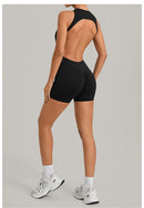 Women Sports Jumpsuit V Back One-piece Suit Sleeveless Yoga Romper Yoga Set Backless Sportswear Women Zipper Workout Bodysuits
