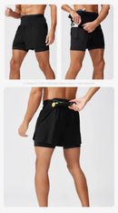 Running Shorts Male 2 in 1 Marathon Fitness Short Gym Man Basketball Workout Pants Multi-pocket Double Deck Sports Shorts Men