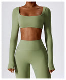 Sexy Yoga Shirts Crop Top Long Sleeves Shirts For Women Yoga Sports Fitness Gym Clothes Workout Tops Sports Shirts