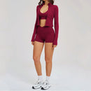 3PCS Yoga Sets Elastic Tight Zipper Sports Tops Sports Underwear Cycling Shorts Gym Workout Running Push Up Stylish Fitness Set
