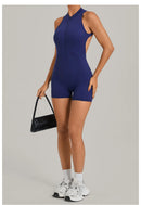 Women Sports Jumpsuit V Back One-piece Suit Sleeveless Yoga Romper Yoga Set Backless Sportswear Women Zipper Workout Bodysuits