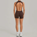 Women Sports Jumpsuit V Back One-piece Suit Sleeveless Yoga Romper Yoga Set Backless Sportswear Women Zipper Workout Bodysuits