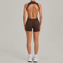 Women Sports Jumpsuit V Back One-piece Suit Sleeveless Yoga Romper Yoga Set Backless Sportswear Women Zipper Workout Bodysuits