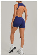 Women Sports Jumpsuit V Back One-piece Suit Sleeveless Yoga Romper Yoga Set Backless Sportswear Women Zipper Workout Bodysuits