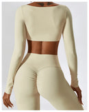Sexy Yoga Shirts Crop Top Long Sleeves Shirts For Women Yoga Sports Fitness Gym Clothes Workout Tops Sports Shirts