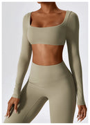 Sexy Yoga Shirts Crop Top Long Sleeves Shirts For Women Yoga Sports Fitness Gym Clothes Workout Tops Sports Shirts