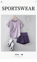 DRUR 2pcs Yoga Set Women Summer Sports Suit 2 Piece Sportswear Outfits Female Short Sleeve Fitness Tops Running Shorts Sets New