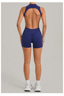 Women Sports Jumpsuit V Back One-piece Suit Sleeveless Yoga Romper Yoga Set Backless Sportswear Women Zipper Workout Bodysuits