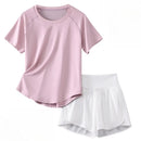 DRUR 2pcs Yoga Set Women Summer Sports Suit 2 Piece Sportswear Outfits Female Short Sleeve Fitness Tops Running Shorts Sets New