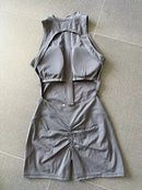 Women Sports Jumpsuit V Back One-piece Suit Sleeveless Yoga Romper Yoga Set Backless Sportswear Women Zipper Workout Bodysuits