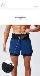 Running Shorts Male 2 in 1 Marathon Fitness Short Gym Man Basketball Workout Pants Multi-pocket Double Deck Sports Shorts Men