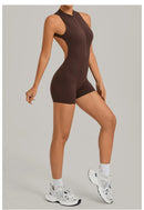 Women Sports Jumpsuit V Back One-piece Suit Sleeveless Yoga Romper Yoga Set Backless Sportswear Women Zipper Workout Bodysuits