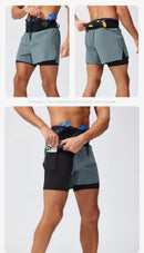 Running Shorts Male 2 in 1 Marathon Fitness Short Gym Man Basketball Workout Pants Multi-pocket Double Deck Sports Shorts Men