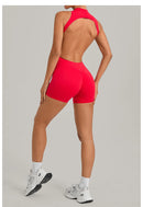 Women Sports Jumpsuit V Back One-piece Suit Sleeveless Yoga Romper Yoga Set Backless Sportswear Women Zipper Workout Bodysuits
