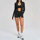 3PCS Yoga Sets Elastic Tight Zipper Sports Tops Sports Underwear Cycling Shorts Gym Workout Running Push Up Stylish Fitness Set