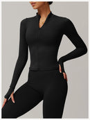 Yoga Long Sleeve Sports Jacket Women's Zip Fitness Yoga Shirt Slim Fit Gym Top Activewear Running Coats Workout Cycling Clothes