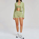 3PCS Yoga Sets Elastic Tight Zipper Sports Tops Sports Underwear Cycling Shorts Gym Workout Running Push Up Stylish Fitness Set