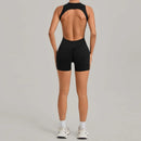 Women Sports Jumpsuit V Back One-piece Suit Sleeveless Yoga Romper Yoga Set Backless Sportswear Women Zipper Workout Bodysuits