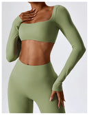 Sexy Yoga Shirts Crop Top Long Sleeves Shirts For Women Yoga Sports Fitness Gym Clothes Workout Tops Sports Shirts