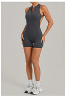 Women Sports Jumpsuit V Back One-piece Suit Sleeveless Yoga Romper Yoga Set Backless Sportswear Women Zipper Workout Bodysuits
